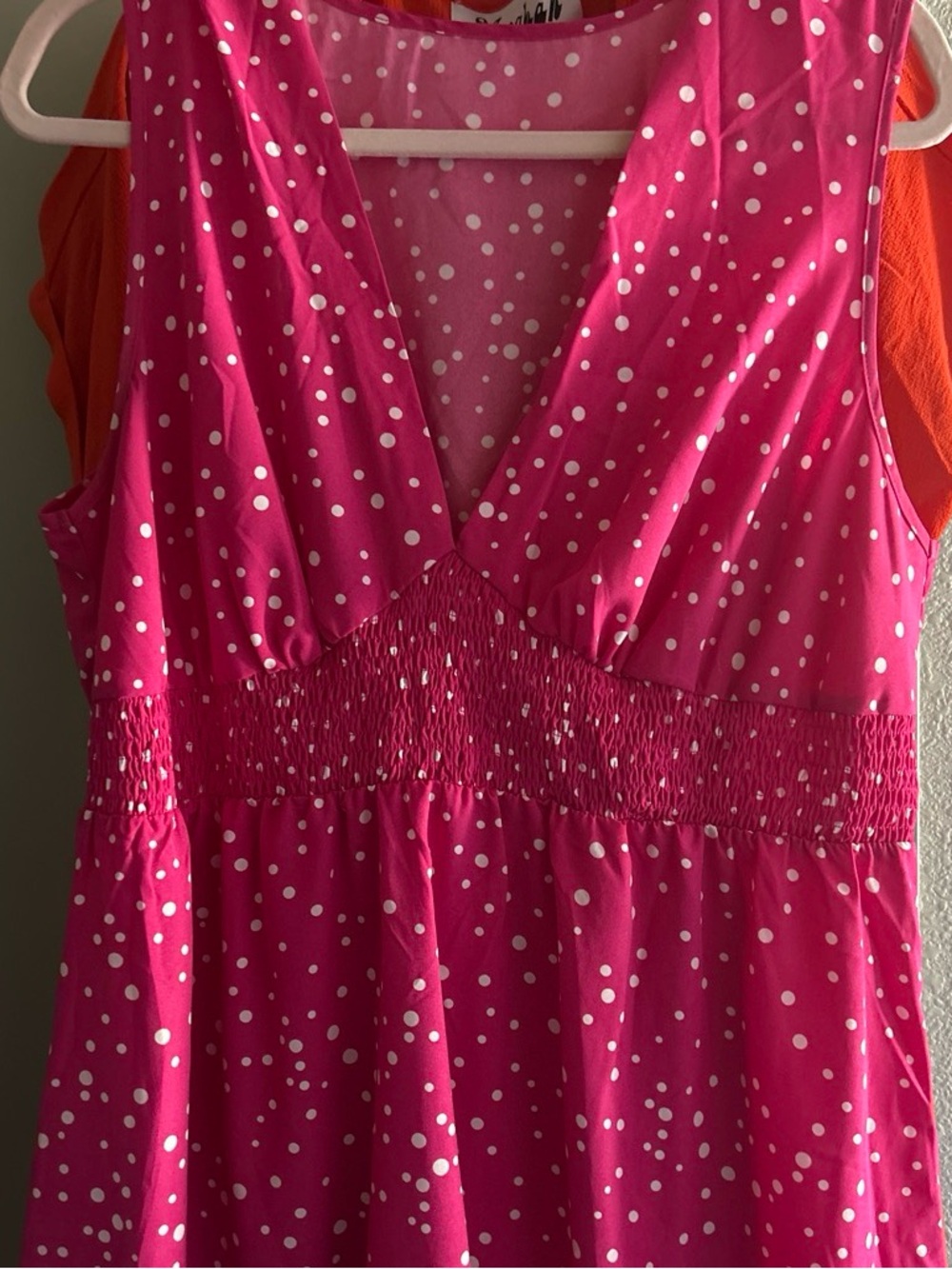 Women’s Fuchsia Polka Dot Sleeveless V-Neck dress